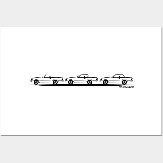 Row of Three Mercedes SL Type W107 450SL 560SL Wall Art by PauHanaDesign